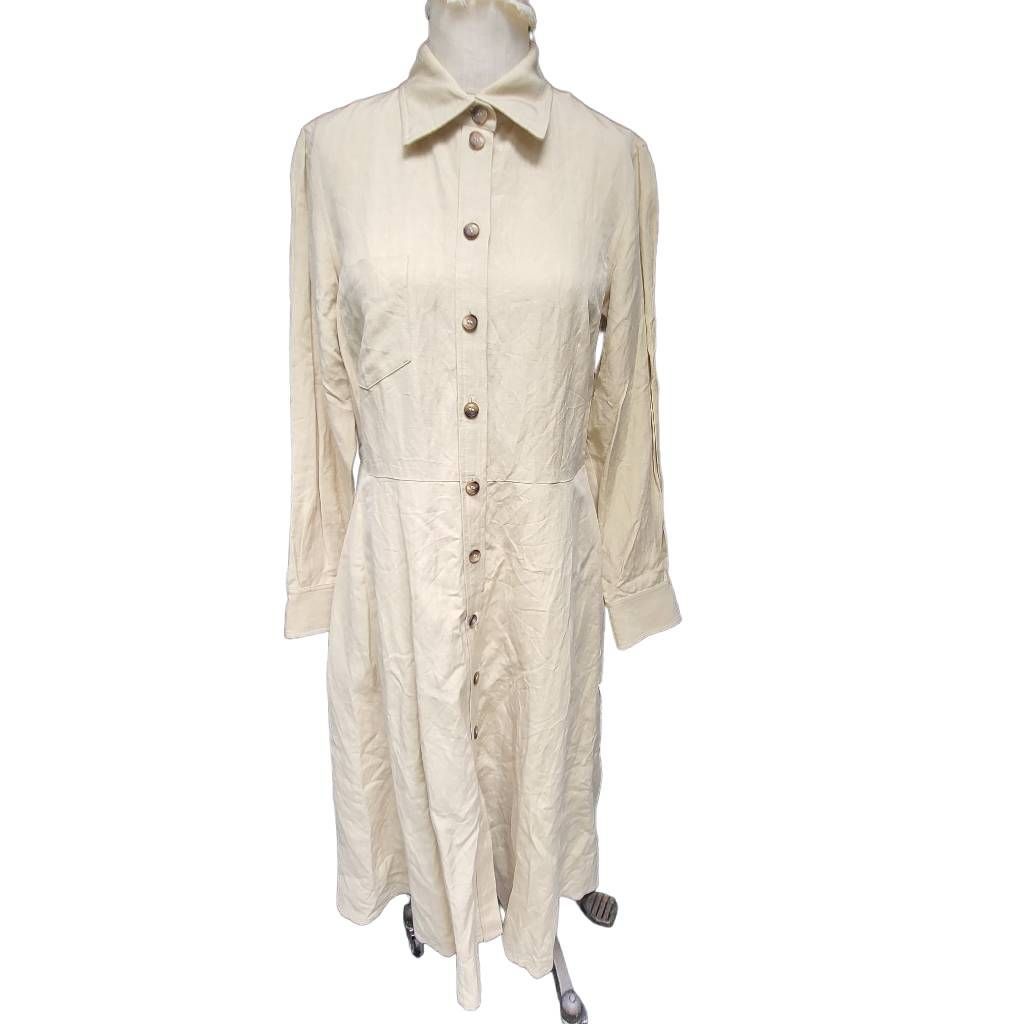 Nwt Anne Klein New York Silk & Linen Fit & Flare Shirt Dress
